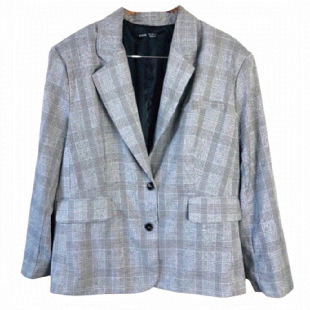 4/$45 Oversized Grey and Black Plaid Fully Lined Blazer Jacket size Small